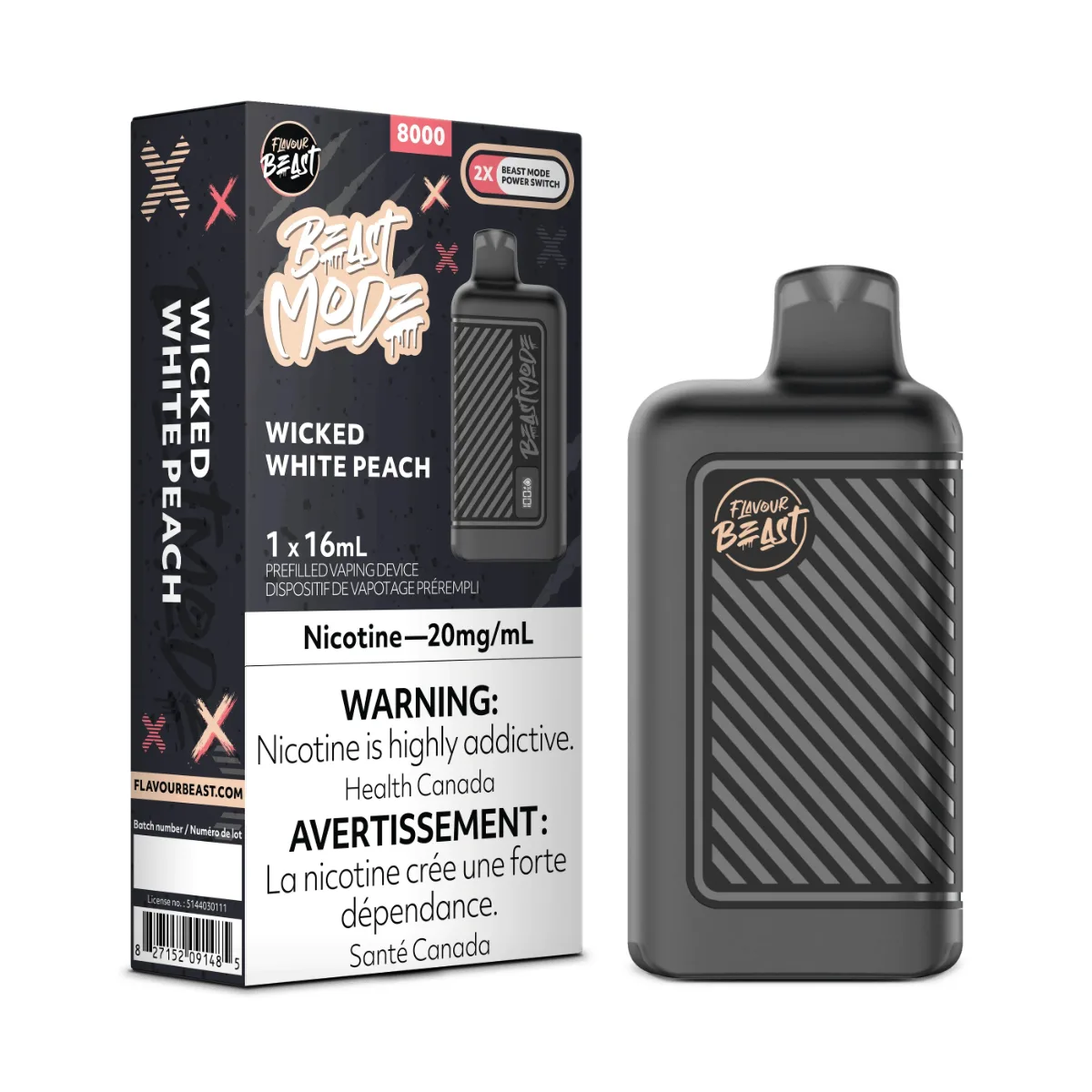 Flavour Beast Mode 8000 - Wicked White Peach