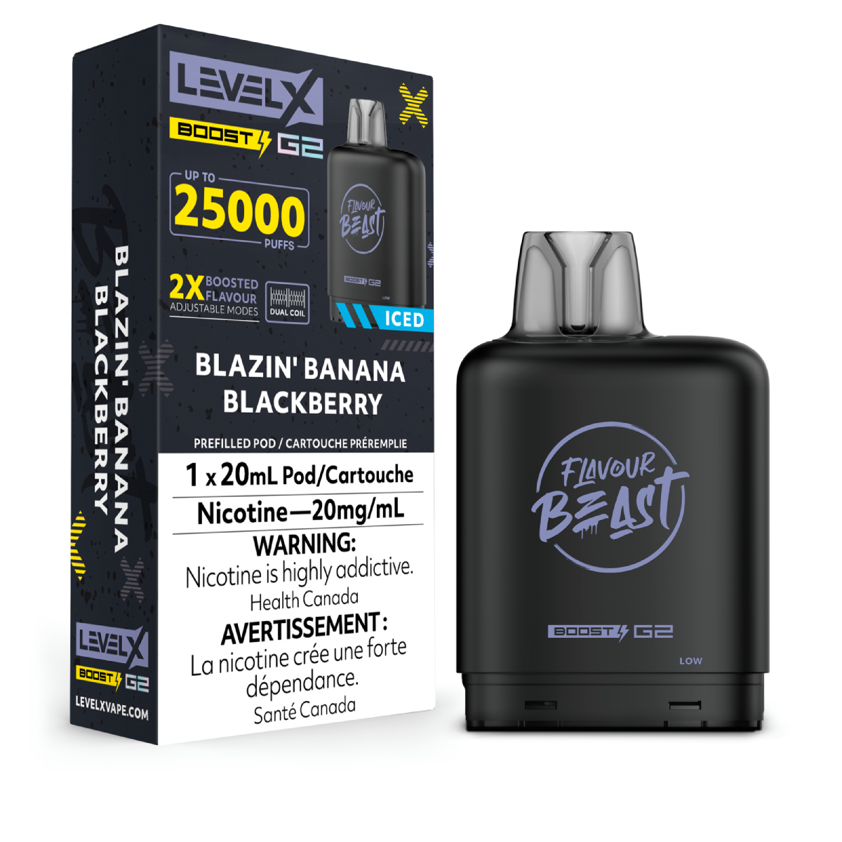 Level X Flavour Beast G2 Boost 25K Pods Level X Flavour Beast G2 Boost 25k Pod - Blazin' Banana Blackberry Iced