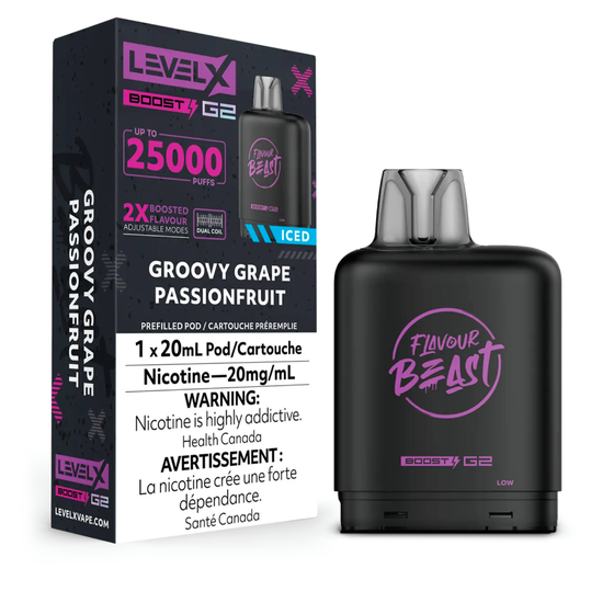 Level X Flavour Beast G2 Boost 25K Pods Level X Flavour Beast G2 Boost 25K Pod - Groovy Grape Passionfruit Iced