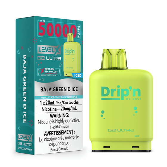 Level X Drip'n G2 Ultra 50K Pods Level X Drip'n G2 Ultra 50k - Baja Green D Ice