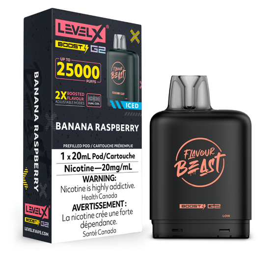Level X Flavour Beast G2 Boost 25K Pods Level X Flavour Beast G2 Boost 25K Pod - Banana Raspberry Iced