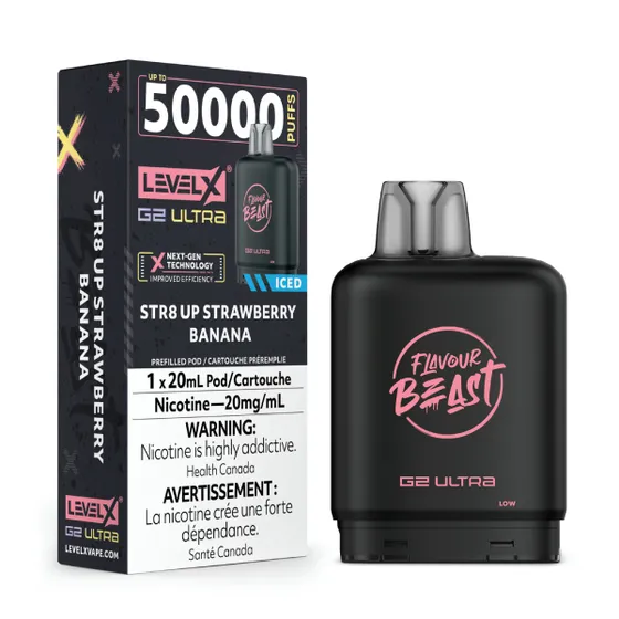 Level X Flavour Beast G2 Ultra 50K Pods Level X Flavour Beast G2 Ultra 50K - STR8 UP Strawberry Banana Iced