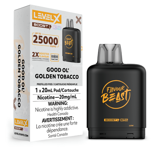 Level X Flavour Beast G2 Boost 25K Pods Level X Flavour Beast G2 Boost 25K Pod - Good Ol' Golden Tobacco