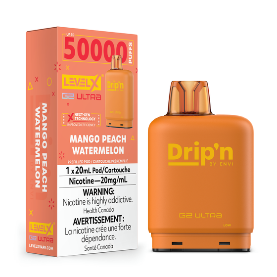 Level X Drip'n G2 Ultra 50K Pods Level X Drip'n G2 Ultra 50k - Mango Peach Watermelon