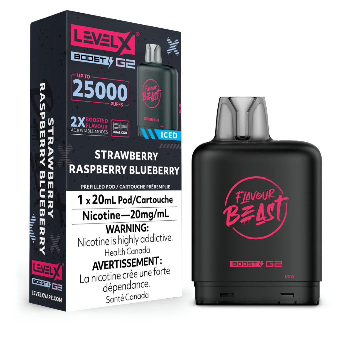 Level X Flavour Beast G2 Boost 25K Pods Level X Flavour Beast G2 Boost 25K Pod - Strawberry Raspberry Blueberry Iced